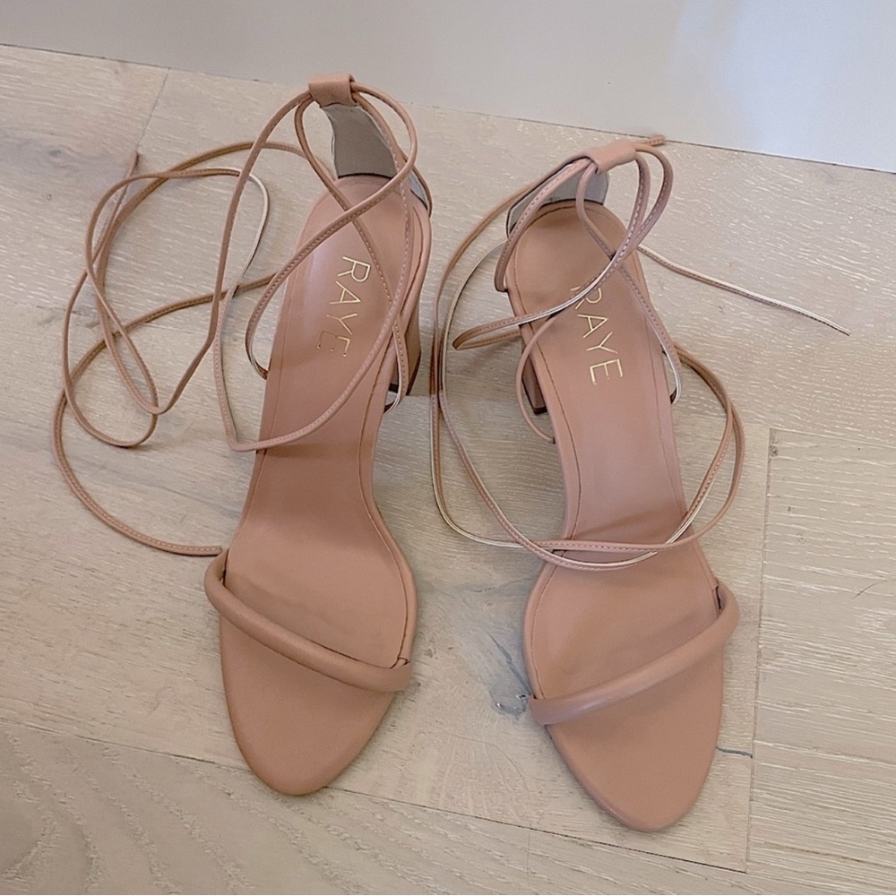 Raye Mojave Nude Leather Strappy Heeled Sandals Size 8